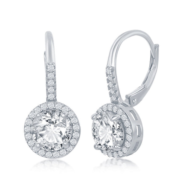 Sterling Silver Round CZ Dangle Earrings