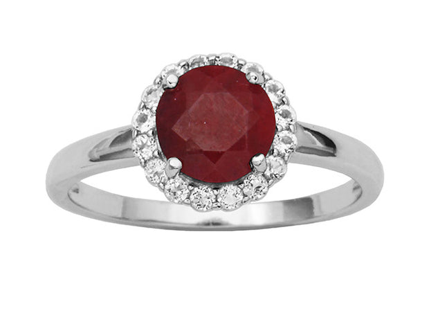 Silver birthstone Ring- Dyed Red Corundum Ruby