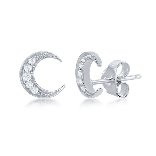 Silver Moon Earrings with CZs