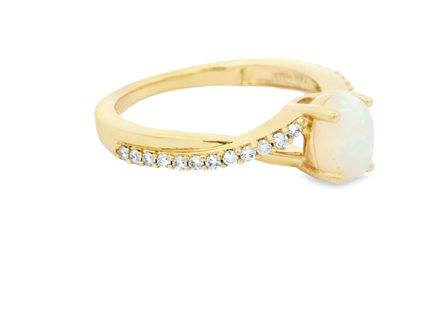 14K Yellow Gold Ethiopian Opal & Diamond Ring