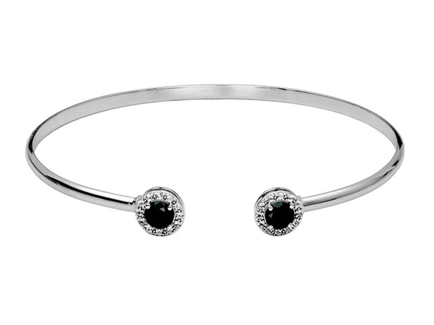 Silver Birthstone Cuff Bracelet- Black Spinel