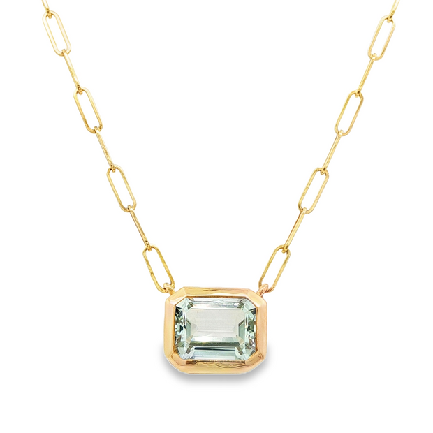 Yellow Gold Green Amethyst Pendant Necklace