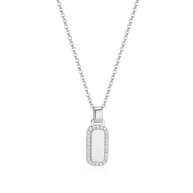 Elle Silver Pendant Necklace with CZ Border