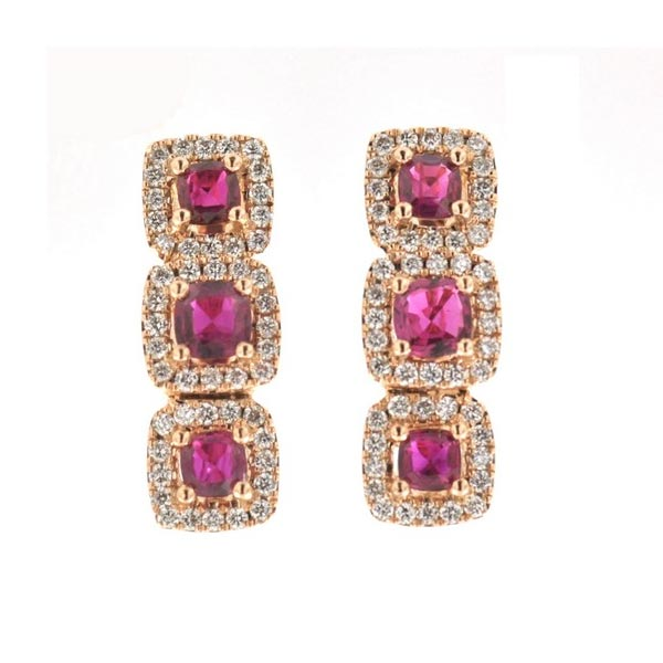 Yellow Gold Diamond and Ruby Halo Earrings