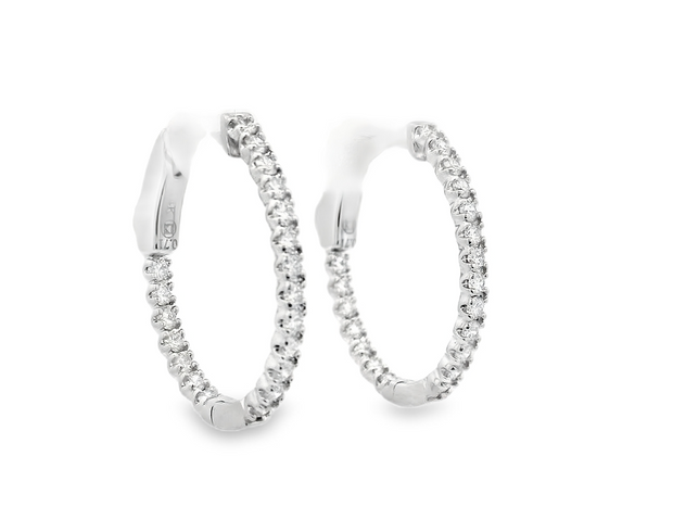 14K White Gold Diamond Hoop Earrings - .71ctw