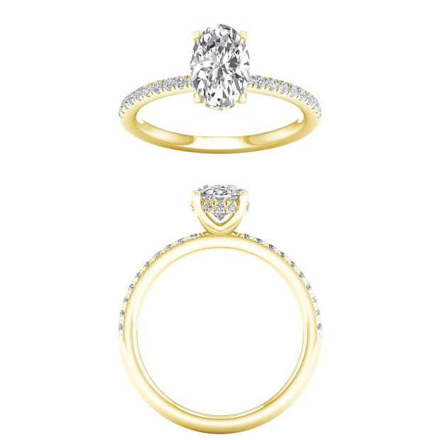 Yellow Gold Lab Grown Hidden Halo Oval Engagement Ring - 2.34ctw