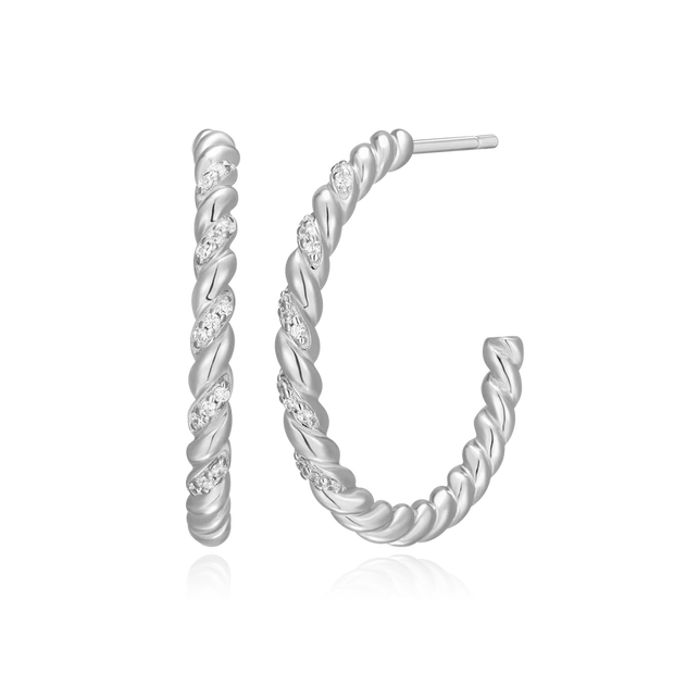 Monte Luna Silver Twist Hoop Earrings with LG Diamonds
