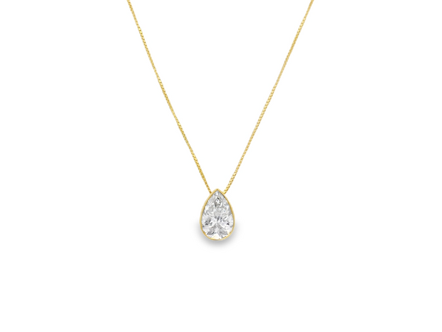 14K Yellow Gold Lab-Grown Pear Shape Solitaire Pendant