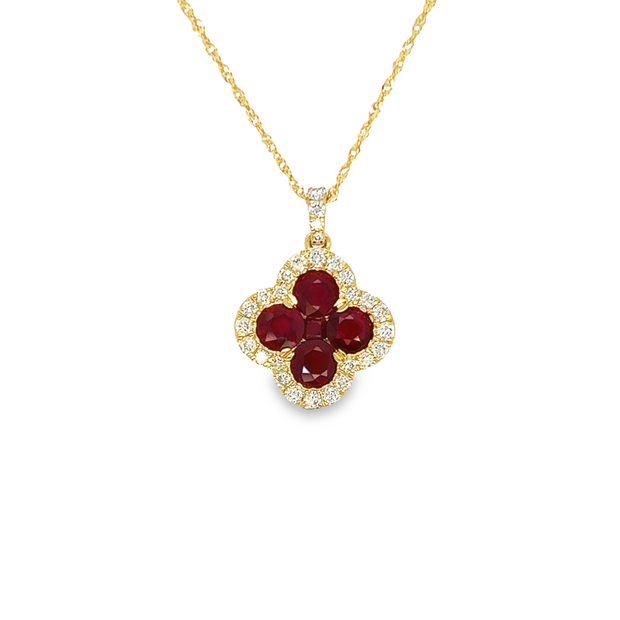 14K Yellow Gold Ruby and Diamond Pendant