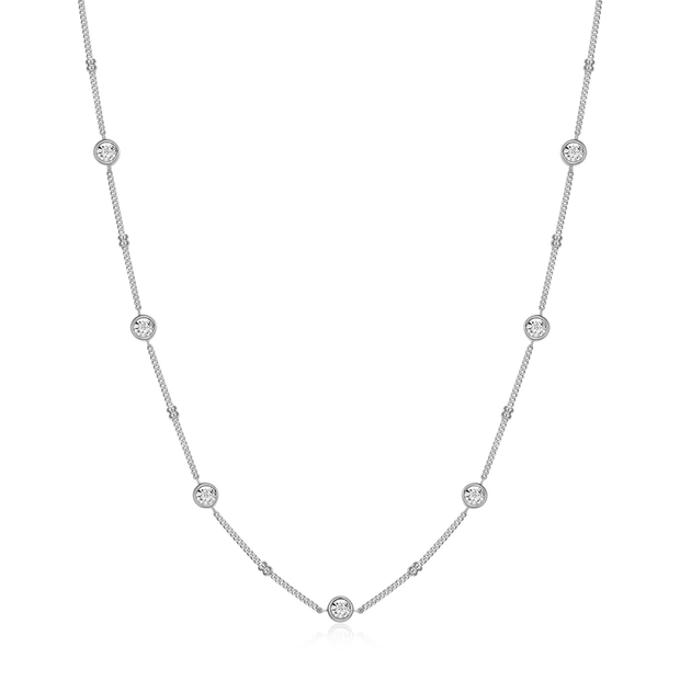 Monte Luna Silver LG Diamond  Bezel Station Necklace