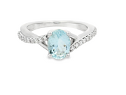 14K White Gold Aqua & Diamond Ring