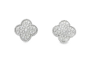 14K White Gold Diamond Encrusted Clover Earrings