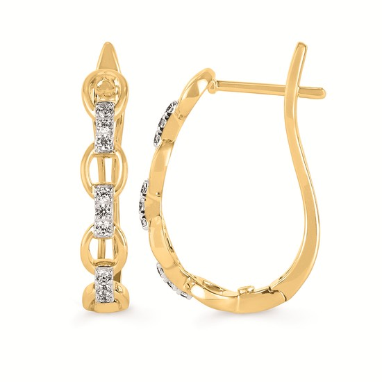 Yellow Gold Open Link Earrings with Diamonds