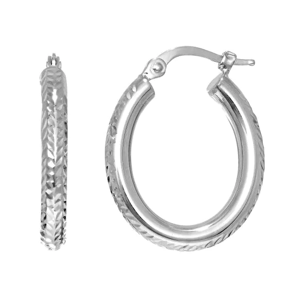 White Gold Diamond Cut Hoop Earrings