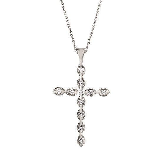 White Gold Diamond Cross Pendant Necklace