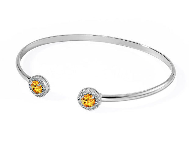 Silver Birthsone Cuff Bracelet-Citrine