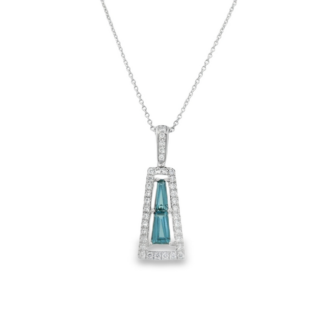 14K London Blue Topaz and Diamond Pendant