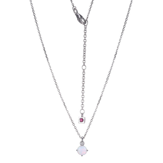 Elle Silver Created Opal and Diamond Birthstone Pendant Necklace- October