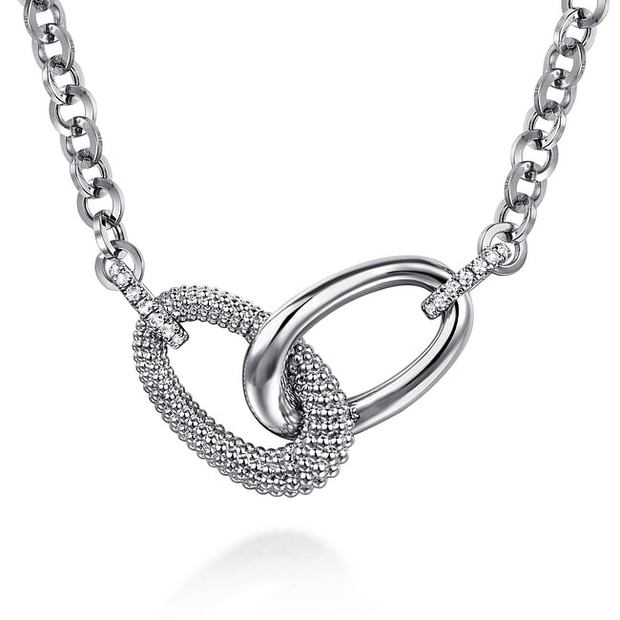 Gabriel & Co Silver Bujukan Link Chain Necklace with White Sapphires