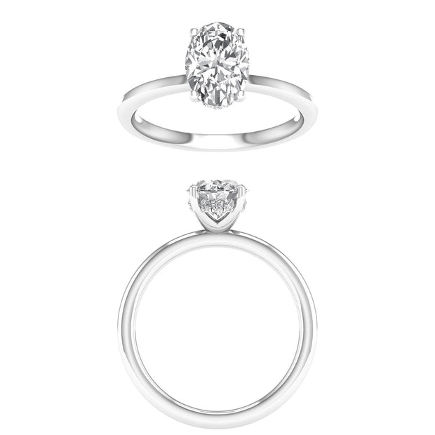 White Gold Hidden Halo Lab Grown Oval  Engagement Ring