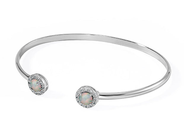 Silver Opal and White Topaz Cuff Bracelet