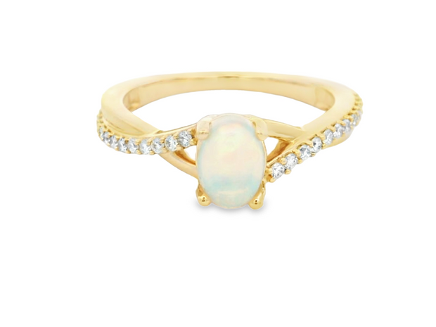14K Yellow Gold Ethiopian Opal & Diamond Ring