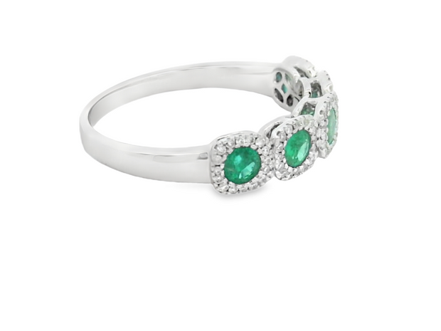 14K White Gold 5 Stone Emerald Cut Diamond Band