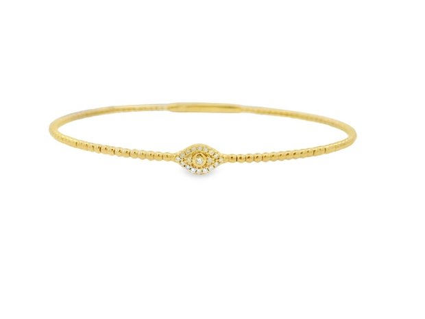 14K Yellow Gold Diamond Eye Flexible Bangle Bracelet

This stylish bangle bracelet features .07ctw of natural diamonds set in 14K yellow gold, creating a sleek and flexible design that adds a subtle sparkle to any look.