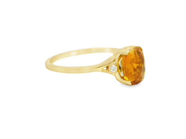 14K Yellow Gold Citrine & Diamond Ring