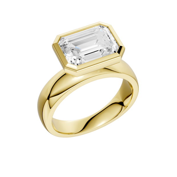 Yellow Gold East-West Lab Grown Emerald Diamond Engagement Ring