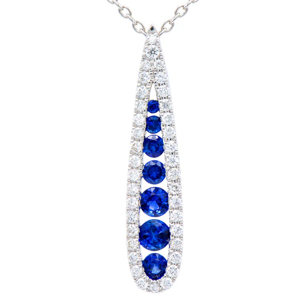 White Gold Teardrop Diamond & Sapphire Pendant Necklace
