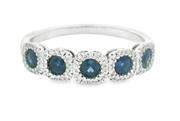 14K White Gold 5 Stone Blue Sapphire and Diamond Band