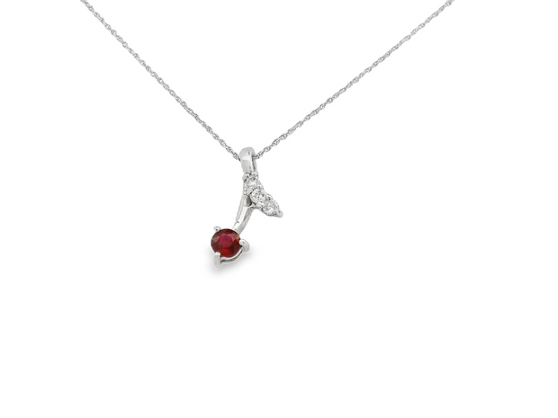 Estate Modern 14K Ruby & Diamond Pendant