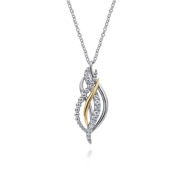 Gabriel & Co. Sterling Silver & Yellow Gold Bujukan Multi row White Sapphire Pendant