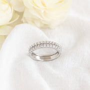 14K White Gold Beaded & Diamond Wedding Band