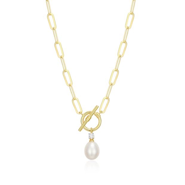 Monte Luna Pearl and LG Diamond Paperclip Necklace
