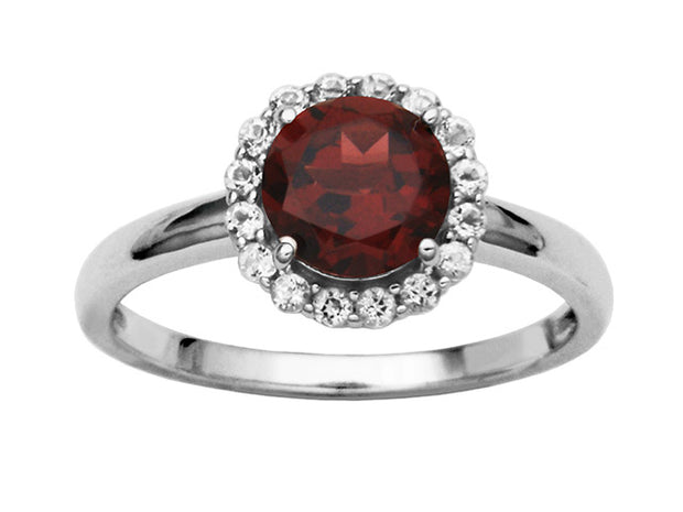 Silver Birthstone Ring- Garnet