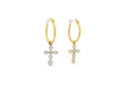 14K Yellow Gold Dangle Cross Earrings - .77ctw