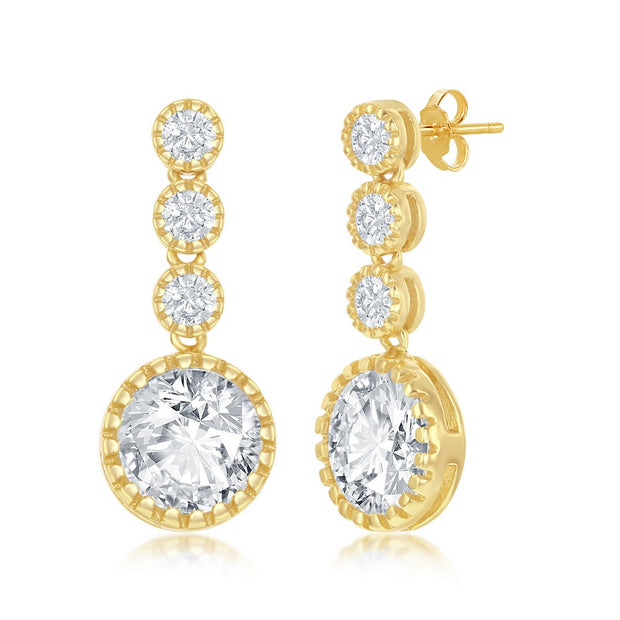 Yellow Round CZ Dangle Earrings