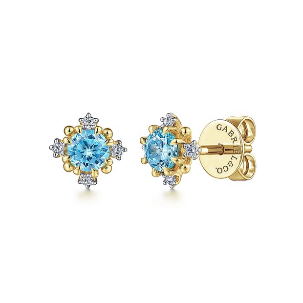 Gabriel & Co. Yellow Swiss Blue Topaz and Diamond Earrings