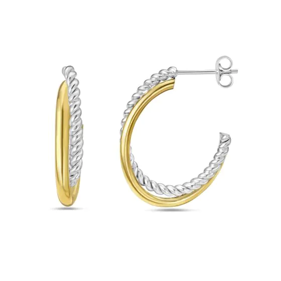 Phillip Gavriel Silver & 18K Gold Round Traverso Hoop Earrings