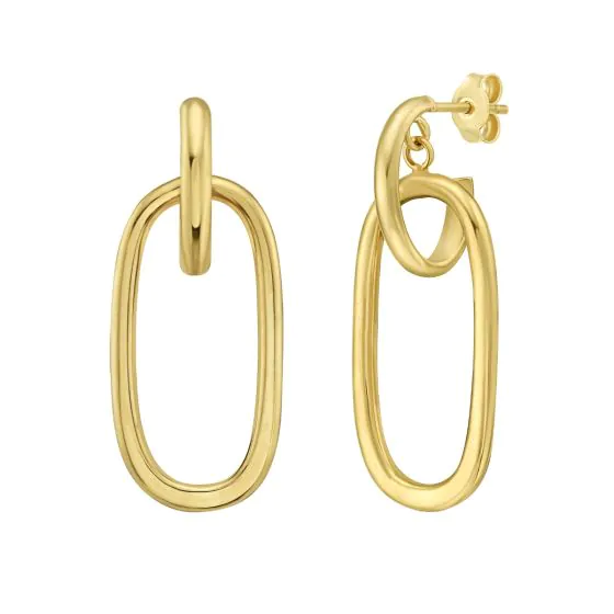 14K Yellow Oval Dangle Hoop Earrings
