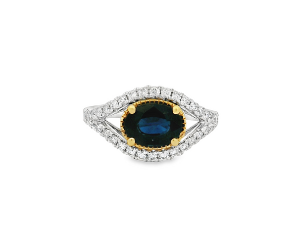 Platinum and 14K Yellow Gold Sapphire & Diamond Ring