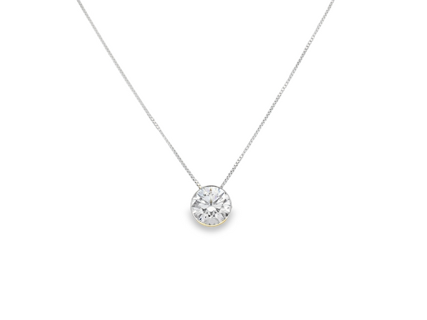 14K White Gold Round Lab Grown Diamond Pendant - 1.00ct