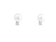 14K White Gold Akoya Pearl Studs w/ Natural Diamonds