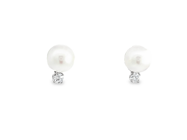 14K White Gold Akoya Pearl Studs w/ Natural Diamonds