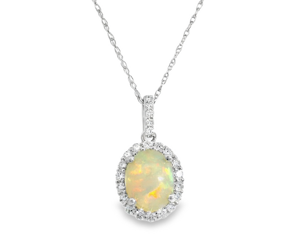 14K White Gold Ethiopian Opal & Diamond Pendant