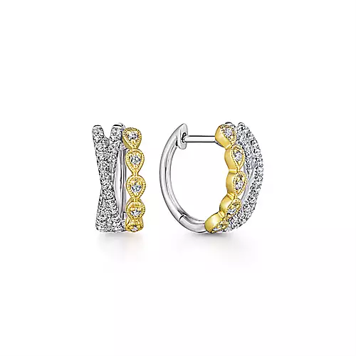 Gabriel & Co., Yellow/White Diamond Huggie Hoop Earrings