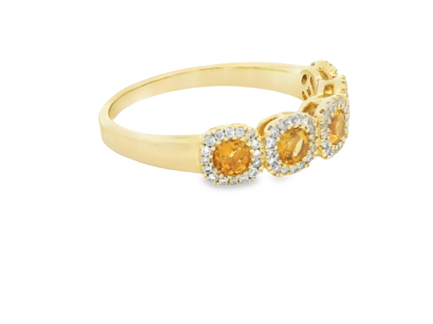 14K Yellow Gold 5 Stone Citrine and Diamond Band