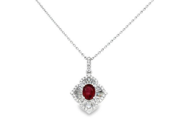 14K White Gold Natural Ruby & Diamond Pendant